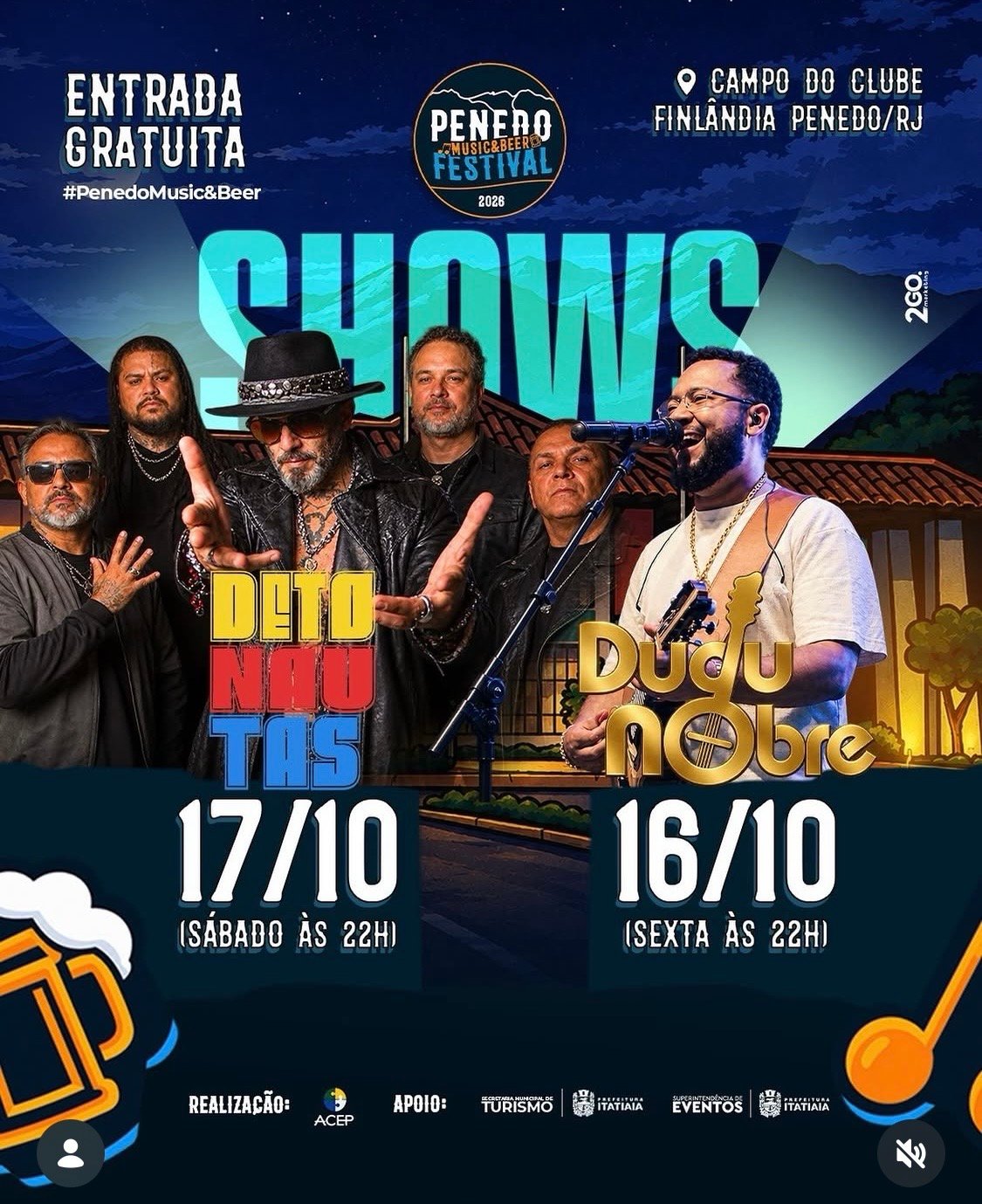 Dudu Nobre e Detonautas fazem shows gratuitos em Penedo neste fim de semana